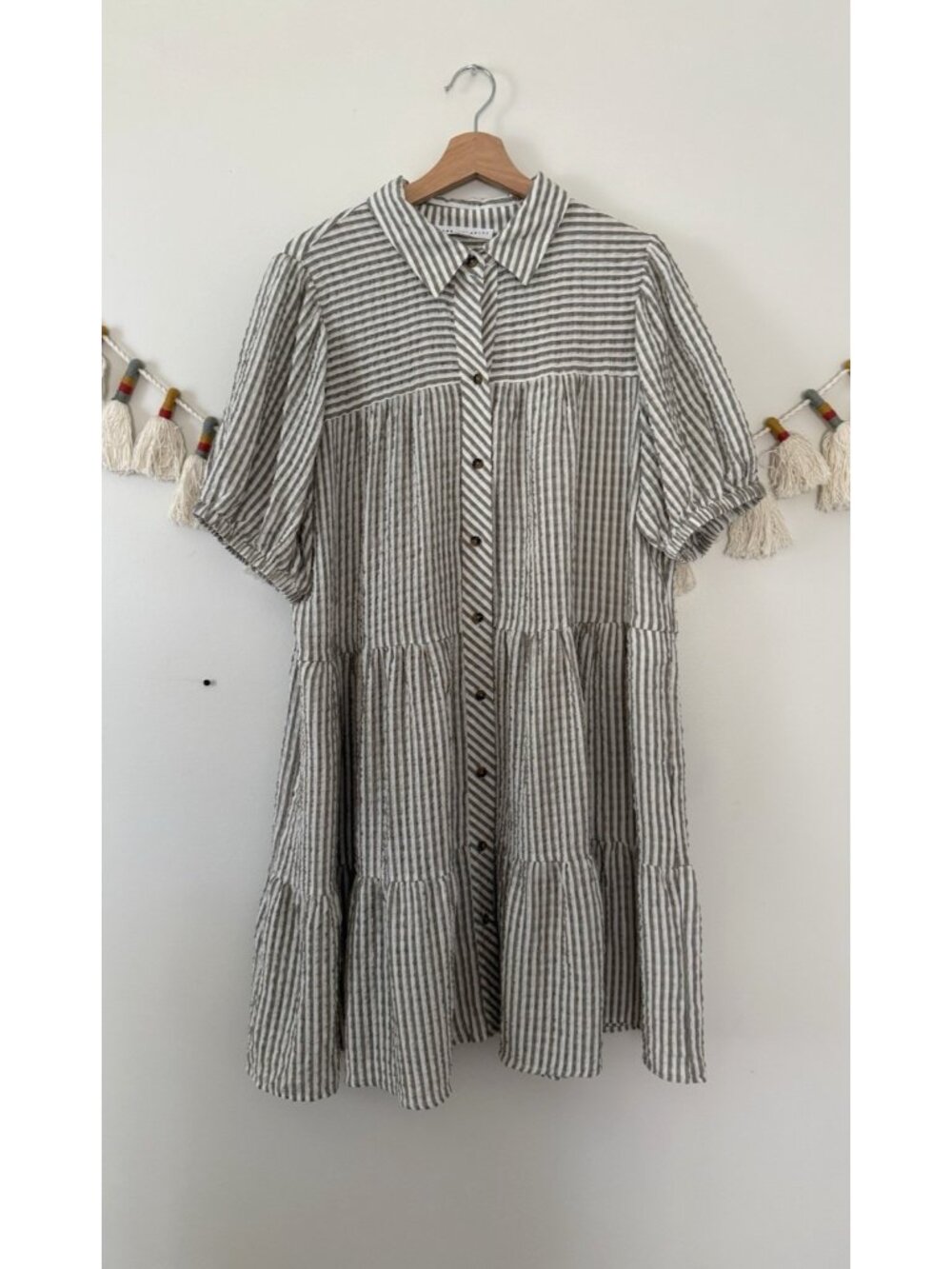 Jane + Delancey Grey Striped Tiered Button Down Shirtdress Coastal Flowy 1x